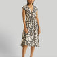 Deep V-neck Gathered Dress in Black Stripes