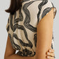 Deep V-neck Gathered Dress in Black Stripes