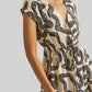 Deep V-neck Gathered Dress in Black Stripes