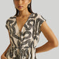 Deep V-neck Gathered Dress in Black Stripes
