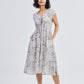 Deep V-neck Gathered Dress in Florals
