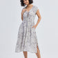 Deep V-neck Gathered Dress in Florals