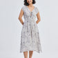 Deep V-neck Gathered Dress in Florals