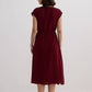 Deep V-neck Gathered Dress in Burgundy