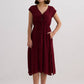 Deep V-neck Gathered Dress in Burgundy