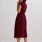 Deep V-neck Gathered Dress in Burgundy