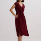 Deep V-neck Gathered Dress in Burgundy