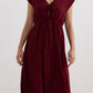 Deep V-neck Gathered Dress in Burgundy