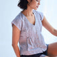 Deep V-neck short top in Linen Stripes