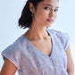 Deep V-neck short top in Linen Stripes