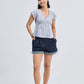 Deep V-neck short top in Linen Stripes