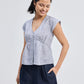 Deep V-neck short top in Linen Stripes