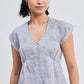 Deep V-neck short top in Linen Stripes