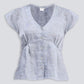 Deep V-neck short top in Linen Stripes