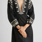 Deep V Embroidered Dress in Black