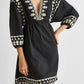 Deep V Embroidered Dress in Black
