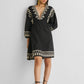 Deep V Embroidered Dress in Black