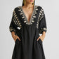 Deep V Embroidered Dress in Black