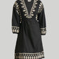 Deep V Embroidered Dress in Black