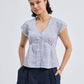 Deep V-neck short top in Linen Stripes
