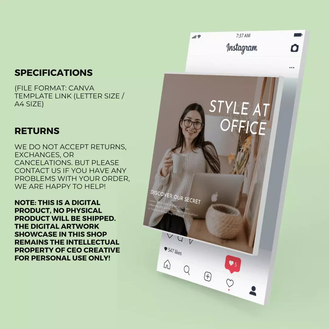 Downloadable Instagram Social Media Manager 50 Template Style #2