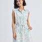 Drawstring Shirt Dress in Blue Florals