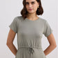 Drawstring Short T-shirt Dress in Light Olive