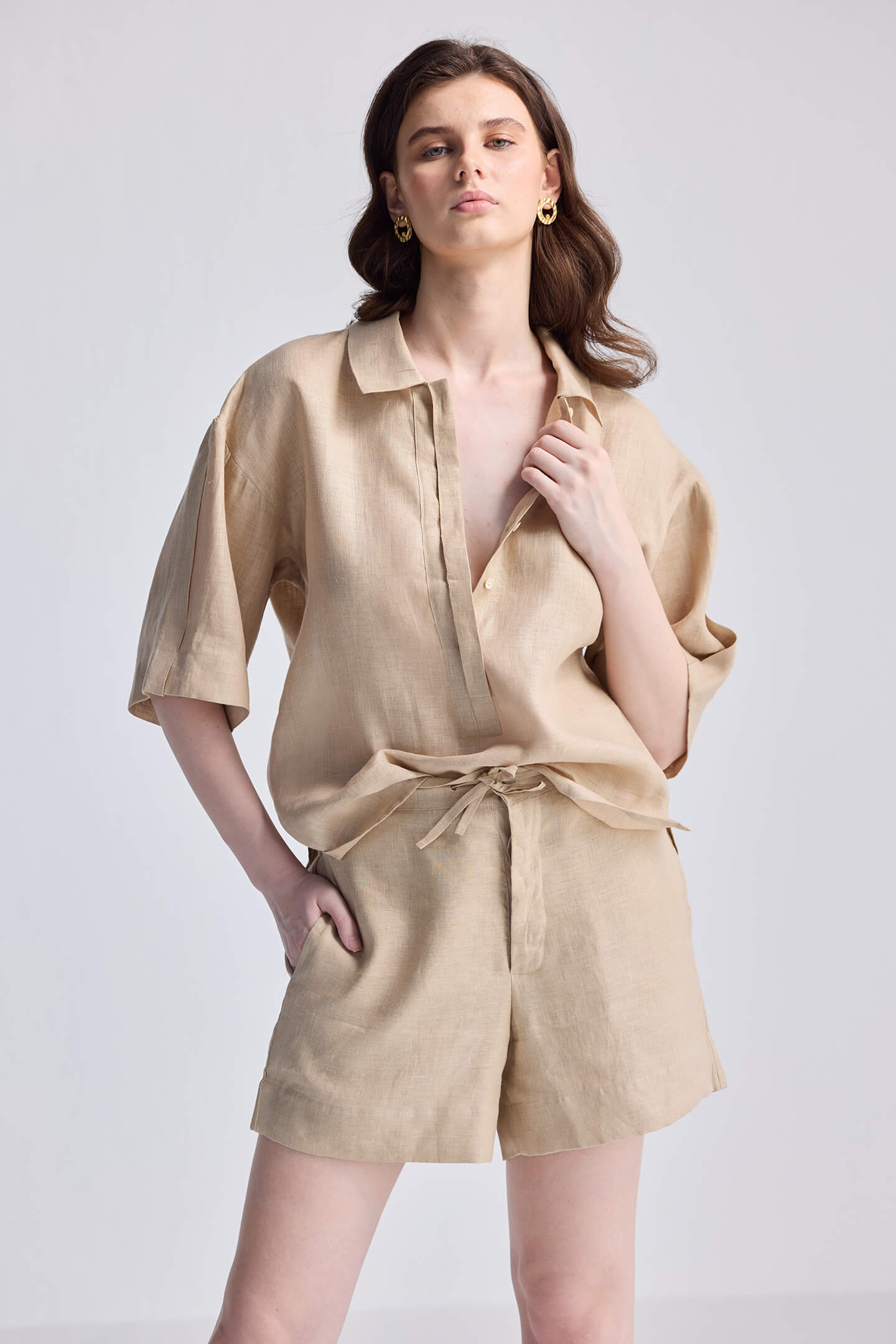 Drawstring Shorts in Neutral Beige