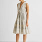 Embroidered Drawstring Gathered Dress in Grey