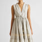 Embroidered Drawstring Gathered Dress in Grey