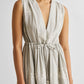 Embroidered Drawstring Gathered Dress in Grey
