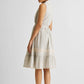 Embroidered Drawstring Gathered Dress in Grey