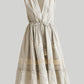 Embroidered Drawstring Gathered Dress in Grey