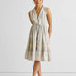 Embroidered Drawstring Gathered Dress in Grey