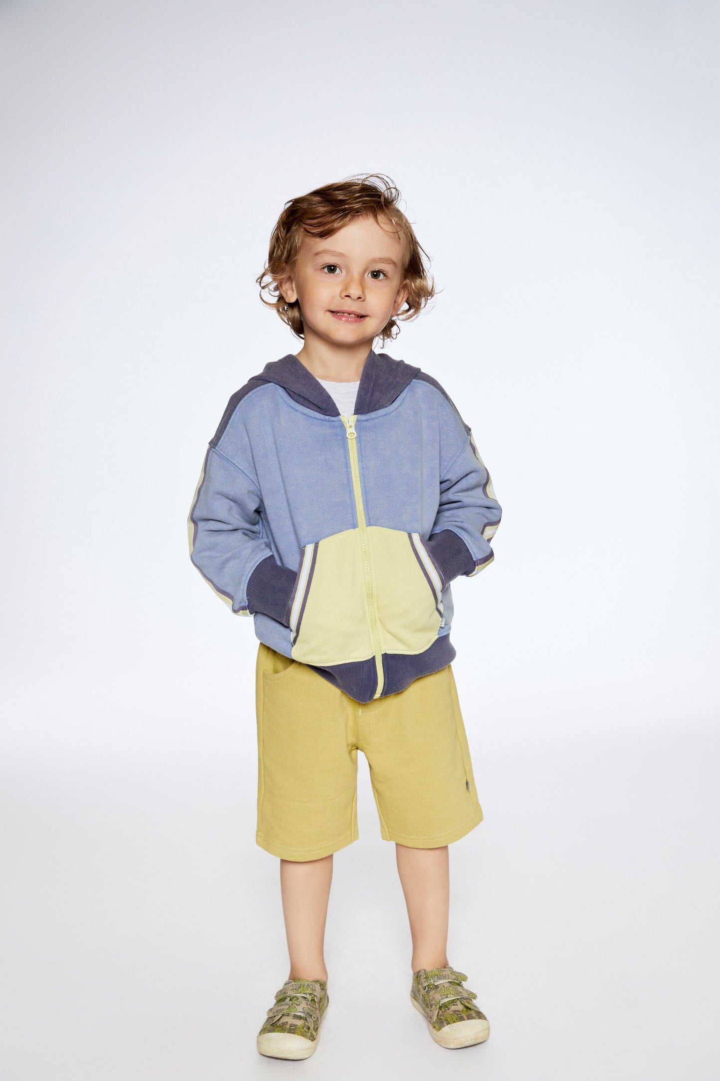 French Terry Hooded Cardigan Blue And Lime