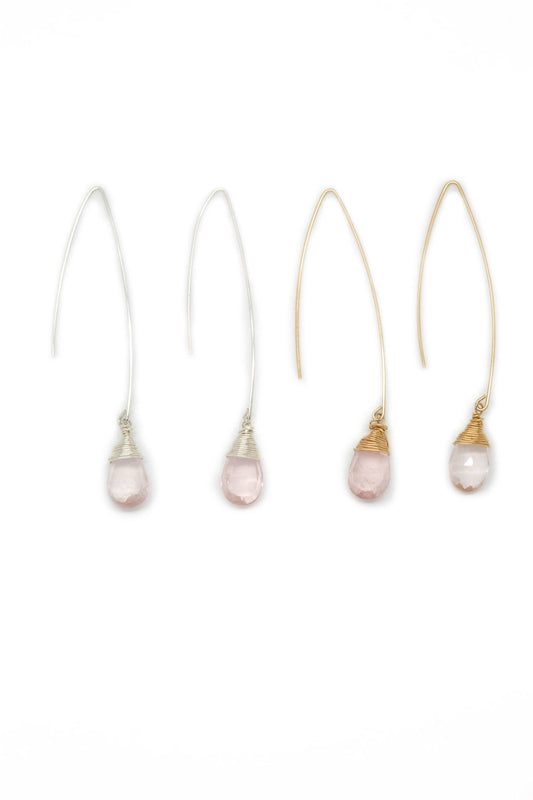 Jill Long Wire Drop Earrings aus Rosenquarz
