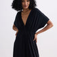 Flowy A-Line Maxi Dress with Side Slits in Black