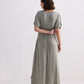 Flowy A-Line Maxi Dress with Side Slits in Light Olive
