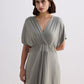 Flowy A-Line Maxi Dress with Side Slits in Light Olive