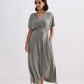 Flowy A-Line Maxi Dress with Side Slits in Light Olive