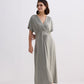 Flowy A-Line Maxi Dress with Side Slits in Light Olive