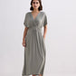 Flowy A-Line Maxi Dress with Side Slits in Light Olive