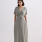 Flowy A-Line Maxi Dress with Side Slits in Light Olive