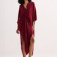 Front Twist Kaftan Dress in Burgundy