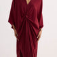 Front Twist Kaftan Dress in Burgundy