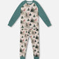Organic Cotton Two Piece Pajama Set Gray Mix And Green Printed Reindeer
