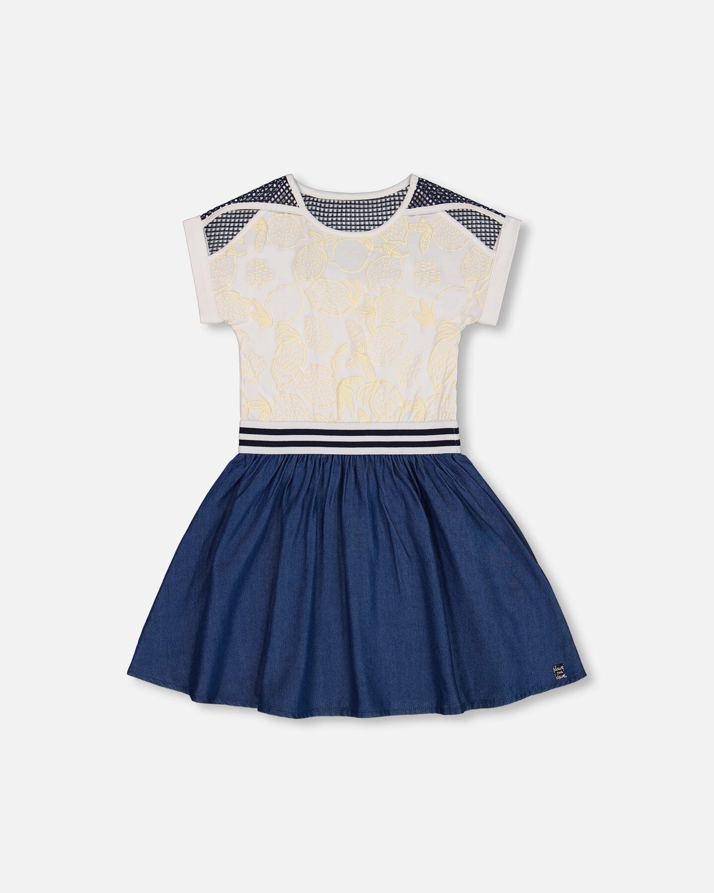 Bi-Material Organic Cotton And Chambray Dress White And Navy