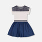 Bi-Material Organic Cotton And Chambray Dress White And Navy