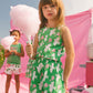 Printed Romper With Frills Green With White And Pink Bird