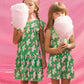 Printed Romper With Frills Green With White And Pink Bird